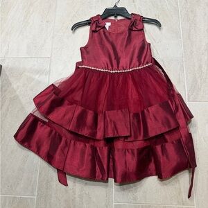 Elegant Burgundy Layered Dress with Pearl Detail